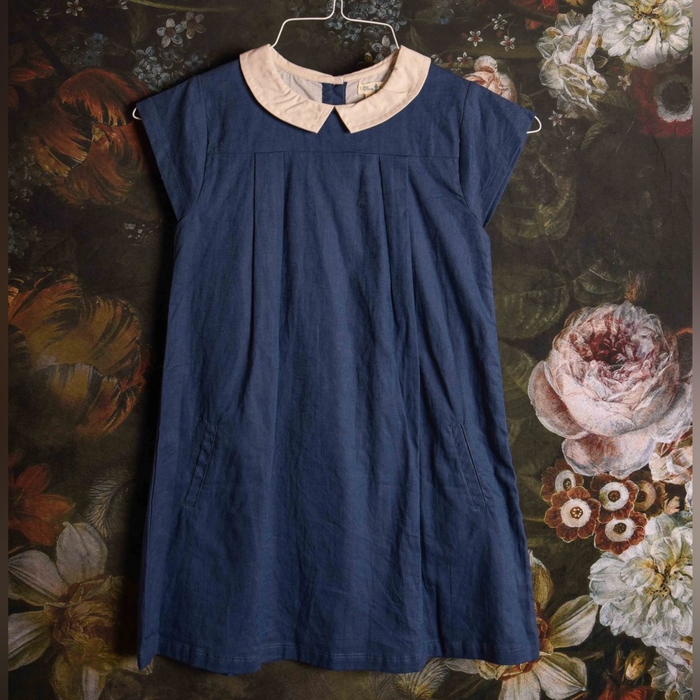 Olive Juice linen/cotton girls dress frock with pockets size 7 BNWOT